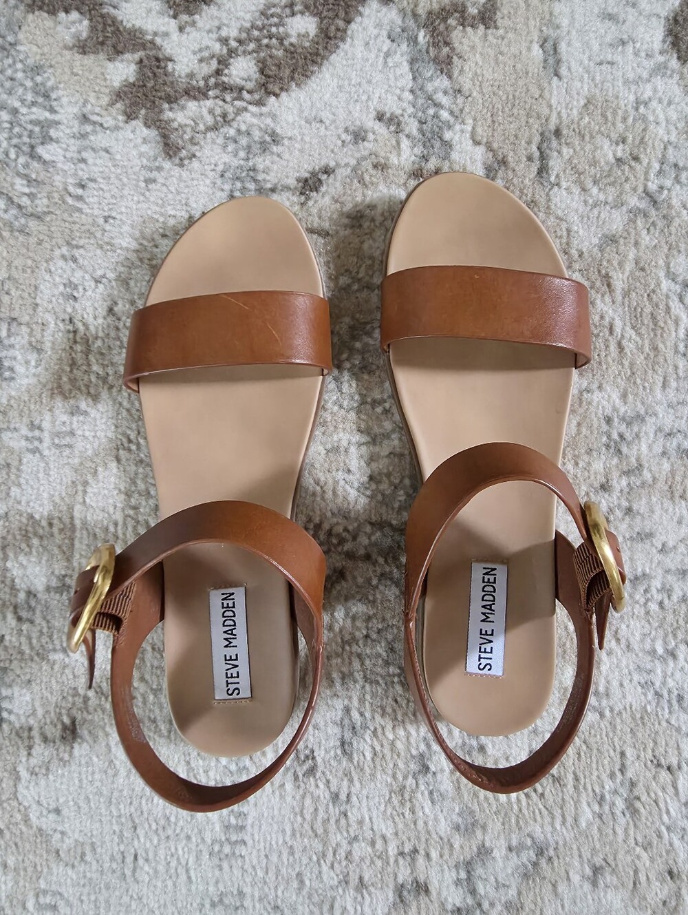 Steve Madden Tan/Brown Leather Ankle-Strap Slide Sandals Sz 8.5